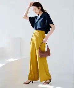 UR's ユアーズ Vネックケープカラーブラウス　L ネイビー