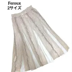 【フェルゥ】レース シフォン 花柄 ロング スカート M ピンクベージュ 切替