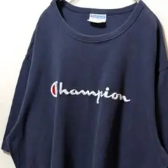 チャンピオン Champion ロゴ刺繍 Tシャツ ネイビー紺色 2XL古着