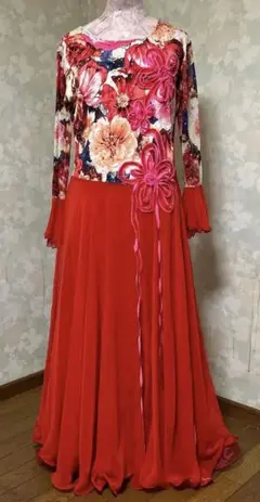 ドレス 花柄 赤