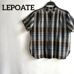 LEPOATEヴィンテージ風半袖シャツチェック柄ブルー青オレンジ薄手東京スタイル