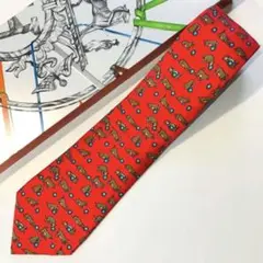 HERMES ネクタイ アニマル柄 レッド