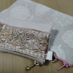 【削除予定】フラットポーチ 2点 ピンク系　インド刺繍リボン　10cmと20cm