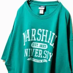 MVスポーツ マーシャル大学 ロゴ Tシャツ グリーン 緑 2XL 古着
