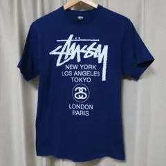 ステューシー ワールドツアーTシャツ ネイビーM STUSSY