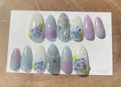 紫陽花デザイン　ネイルチップ（ブルー）［現品販売］