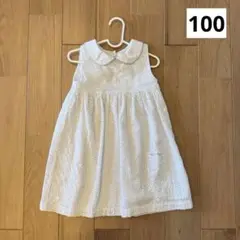 alberta ◇ ワンピース　3-4y ホワイト　刺繍ポケット