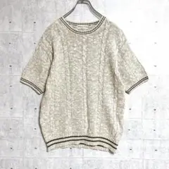 【HORIZON DREAM】　ニットトップス　（Ｍ）　半袖　ベージュ　麻混