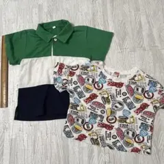 ボーダーTシャツと車柄トミカTシャツセット