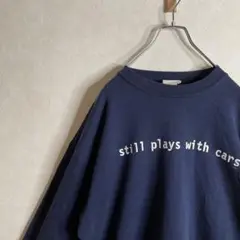 【長袖スウェット メッセージロゴ ゆるだぼ 古着コーデ 紺 白】