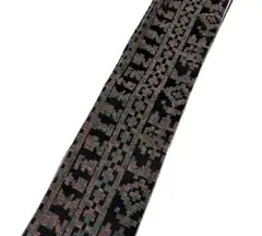 ❤本日の日替わり特価品❤長尺 正絹 リメイク黒地に幾何学模様 半幅帯
