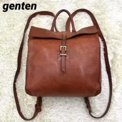 【genten】ミニリュック ロゴ型押し レザー ブラウン