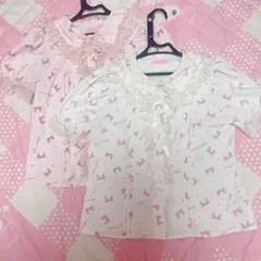 プリメロ♡レースリボン柄ブラウス♡ピンク♡ホワイト♡セット♡