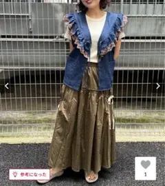 フリークスストア　デニムフリルカラー刺繍ベスト　ブルー　ベスト　①