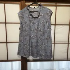花柄ノースリーブチュニック 青