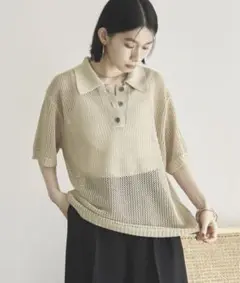 ★タグ付試着1回★douxarchiveメッシュポロシャツ ベージュ 半袖