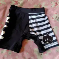 ネネットにゃー水着モノトーン白黒色猫ねこネコ柄男の子キッズ100プール海グッズ