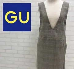 ★美品★ GU チェック柄 Vネック サロペットスカート　タイト