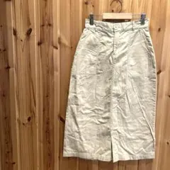 【レイカズン】スカート　ポケット付　前スリット入　綿　コットン　ベージュ系