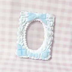 【66】ホイップデコ 水色 リボン チョコレート トレカケースデコ