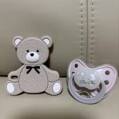 使用回数2回ほど　クマの歯固めとおしゃぶりセット　女の子　ピンク