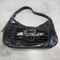 VIAUNO レディース ショルダーバッグ ハンドバッグ クロコ型押し 黒