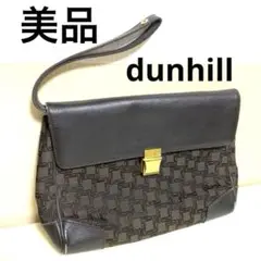 美品 dunhill レザー キャンバス クラッチバッグ ブラウン ゴールド金具