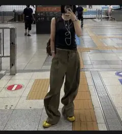 1tuck casual slacks khaki オクスン　2