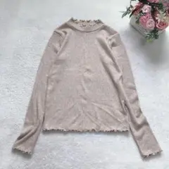 ヴァンヴァイオレ 長袖リブニット ハイネック ラメ トップス シンプル ベージュ