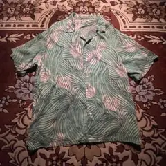 Leaf Pattern Open Collar S/S Rayon Shirt
