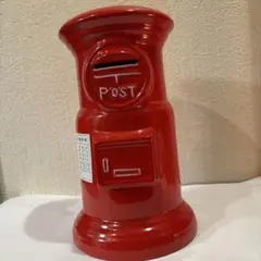 赤い郵便ポスト型陶器インテリア貯金箱