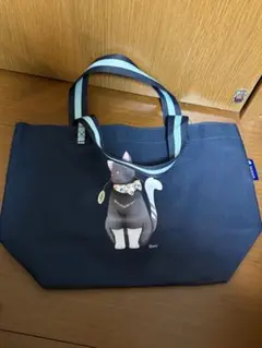 【新品】トートバッグ　猫イラスト付き　ネイビー　さいか屋