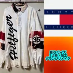 トミーヒルフィガー・超BIGロゴ・1点物グランジラガーシャツ・ロングポロシャツ。