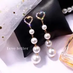 No.299 ハートキラキラビジューパールピアス 韓国 上品 量産型 地雷