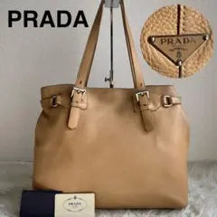 ✨️美品✨️ PRADA トートバッグ 三角プレート ベージュ レザー ロゴ A4