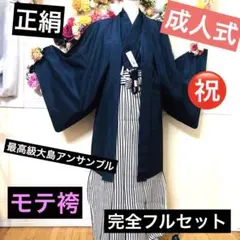メンズ袴‼️最高級大島アンサンブル‼️完全フルセット‼️家から揃える無し‼️逸品
