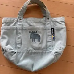moz エルク刺繍 ミニトートバッグ くすみブルー
