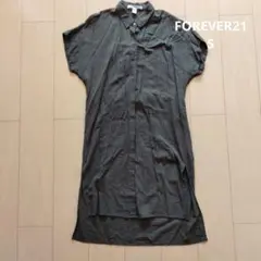 FOREVER21 チェック柄 半袖ロングシャツ　羽織り S
