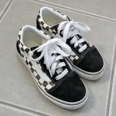 【美品】Vans チェック柄スニーカー ブラック/ホワイト 17.5cm