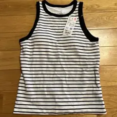 UNIQLO KIDS タンクトップ 160 ホワイト/ブラックストライプ