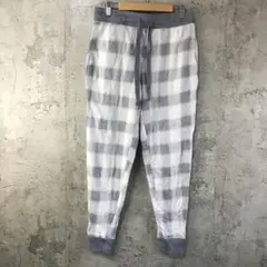 Y5589古着　チェックパンツ　パジャマパンツ　グレー　白　90s Y2K