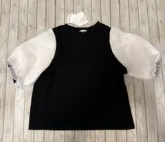 シアー パフスリーブ ブラック Tシャツ
