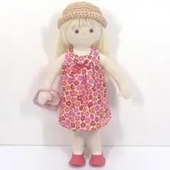お人形のお洋服と小物のセット CHECK&STRIPE ハンドメイドC&S 赤花