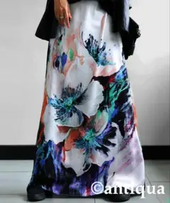 【美品】antiqua アンティカ 花柄プリントスカート フリーサイズ