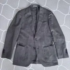 ブラウン　グレンチェック　リネン混ぜ　ジャケット