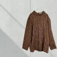 T425【FILFIORE】カットソー　Tシャツ　長袖　総柄　茶色　後ろボタン