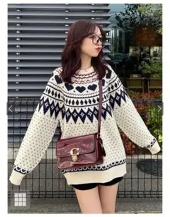 求心ハート柄ジャガードニットトップス[fo2034]