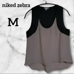 niked zebra【M】 シフォンノースリーブトップス 黒/ベージュ