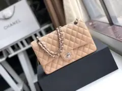 CHANEL ベージュ キルティング ショルダーバッグ