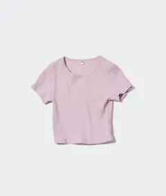 ユニクロ リブクロップドTシャツ ピンク